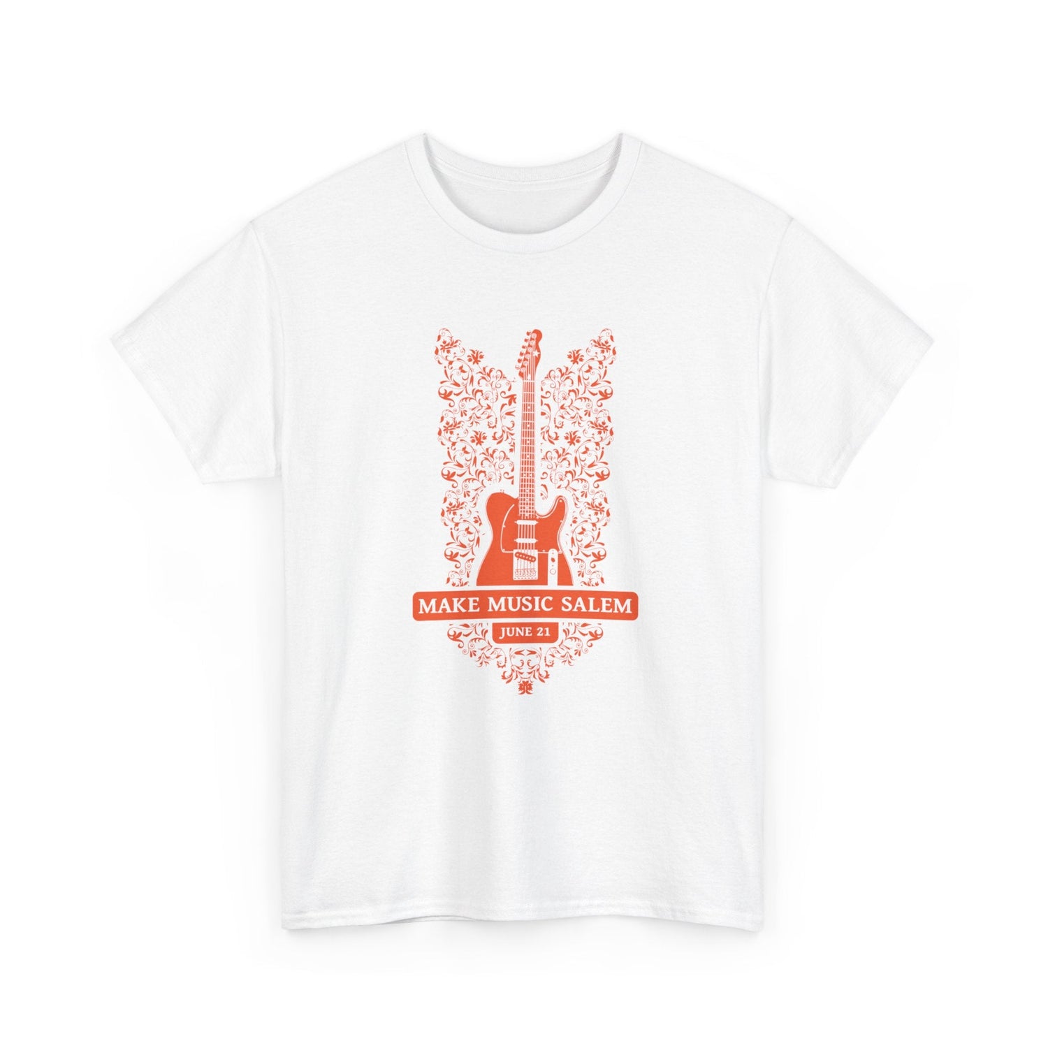 Make Music Salem Floral Guitar T-Shirt T-Shirt Printify - RiverCity Rockstar Academy Music Store, Salem Keizer Oregon