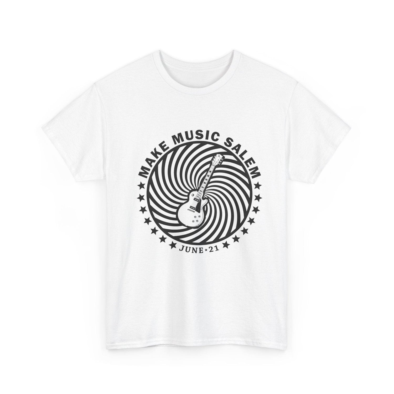 Make Music Salem Spiral Guitar T-Shirt T-Shirt Printify - RiverCity Rockstar Academy Music Store, Salem Keizer Oregon