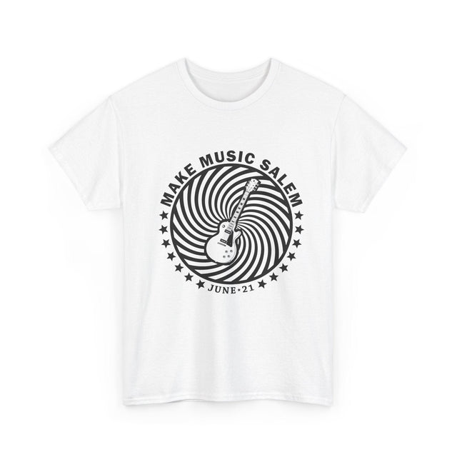 Make Music Salem Spiral Guitar T-Shirt T-Shirt Printify - RiverCity Rockstar Academy Music Store, Salem Keizer Oregon