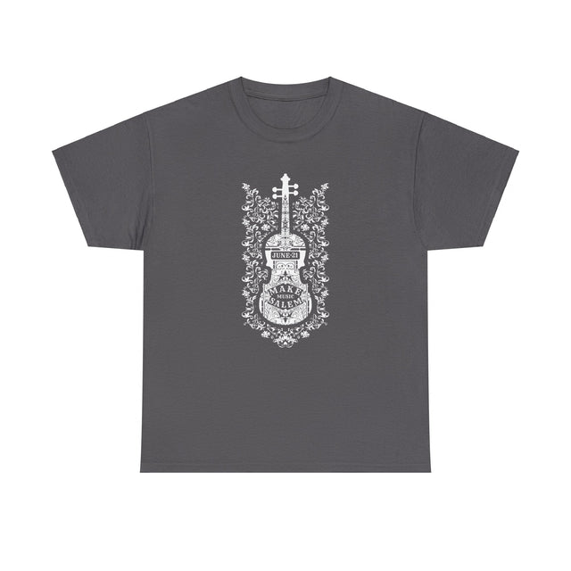 Make Music Day Salem Floral Violin White Logo T-Shirt T-Shirt Printify - RiverCity Rockstar Academy Music Store, Salem Keizer Oregon