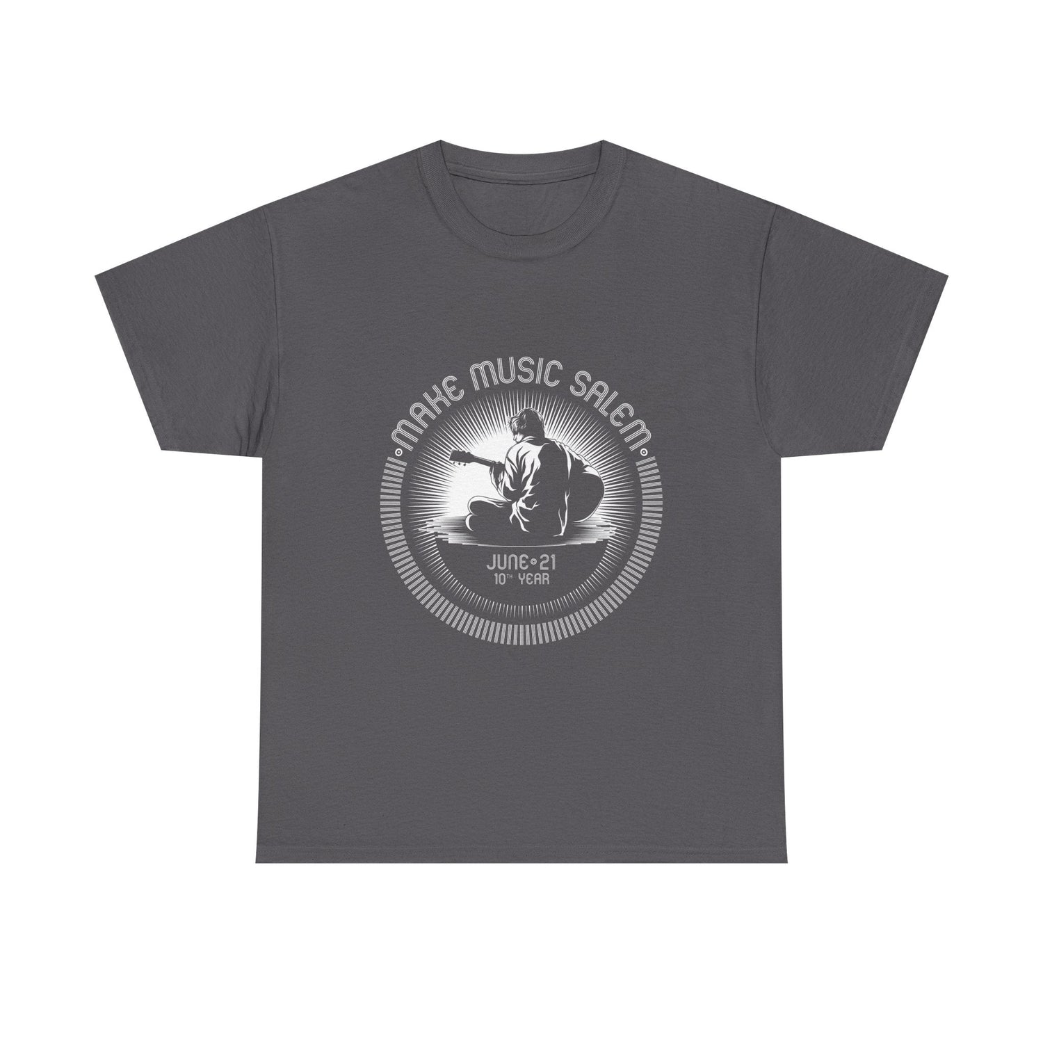 Make Music Day Salem Guitar Guy White Logo T-Shirt T-Shirt Printify - RiverCity Rockstar Academy Music Store, Salem Keizer Oregon