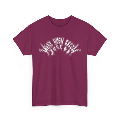 A vibrant Salem Metal T-Shirt celebrating Make Music Day featuring bold graphics and musical symbols