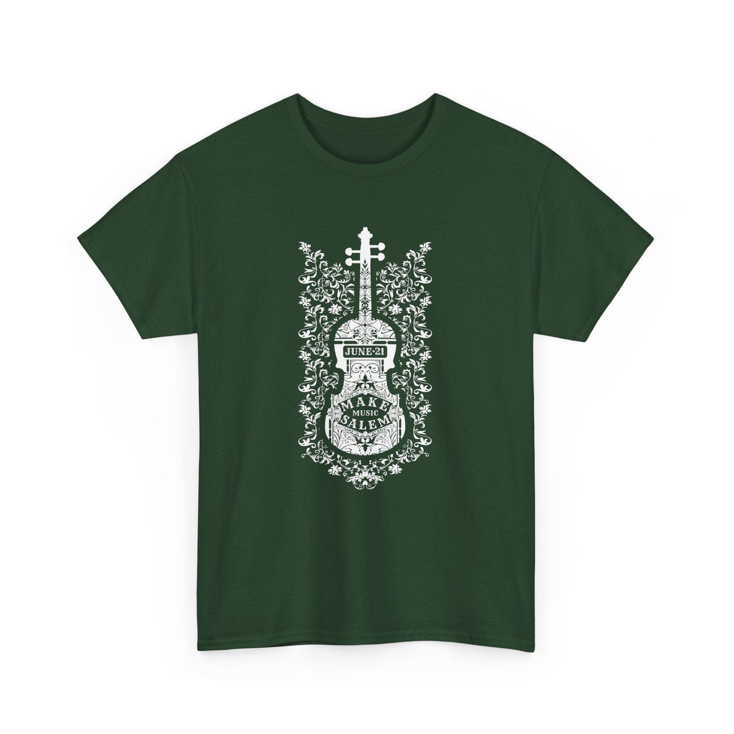 Make Music Day Salem Floral Violin White Logo T-Shirt T-Shirt Printify - RiverCity Rockstar Academy Music Store, Salem Keizer Oregon