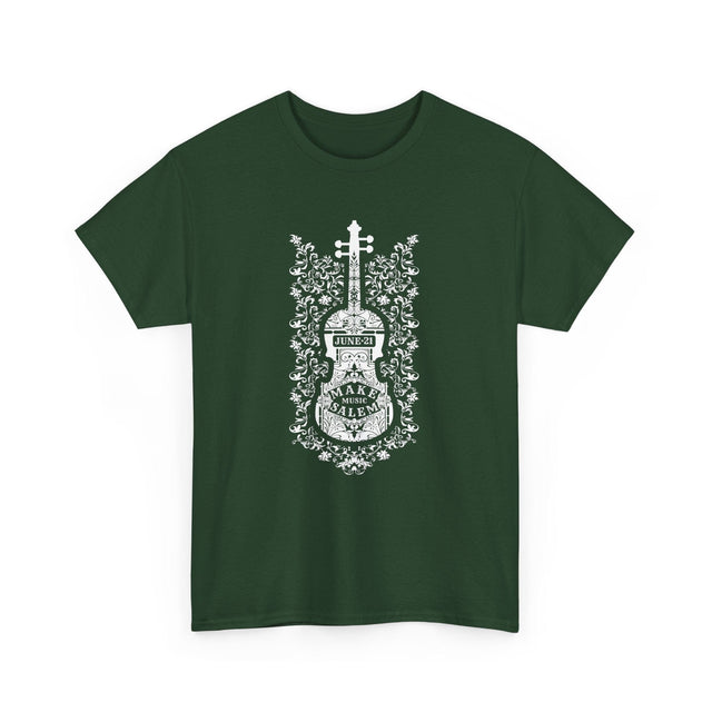 Make Music Day Salem Floral Violin White Logo T-Shirt T-Shirt Printify - RiverCity Rockstar Academy Music Store, Salem Keizer Oregon