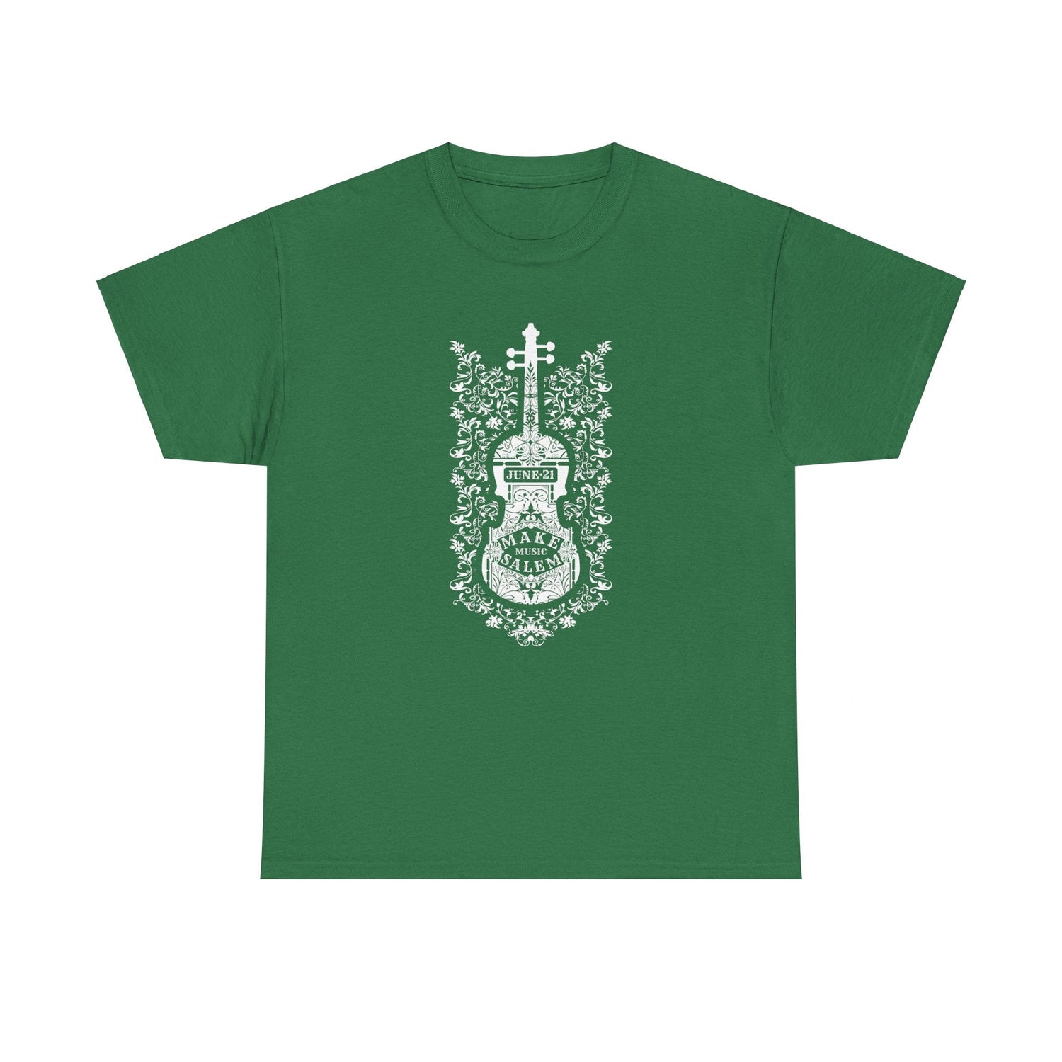 Make Music Day Salem Floral Violin White Logo T-Shirt T-Shirt Printify - RiverCity Rockstar Academy Music Store, Salem Keizer Oregon