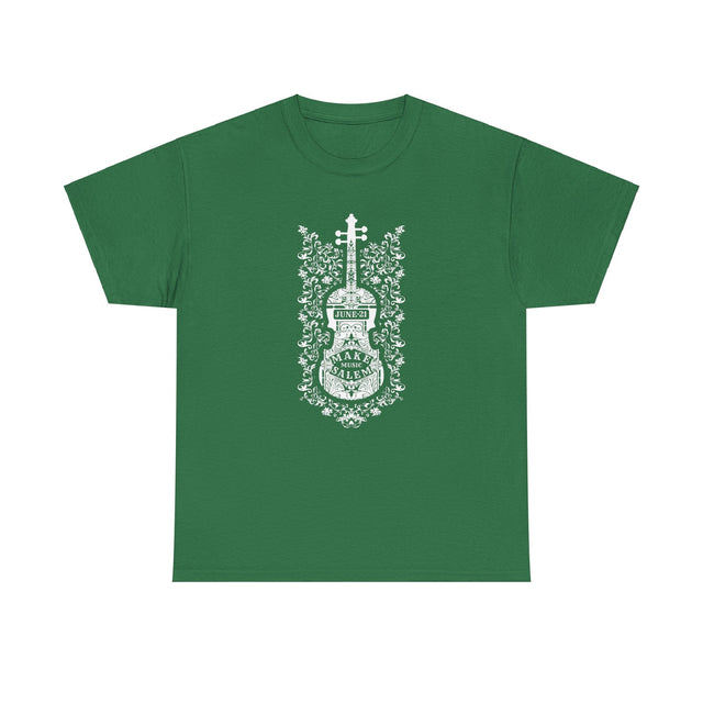 Make Music Day Salem Floral Violin White Logo T-Shirt T-Shirt Printify - RiverCity Rockstar Academy Music Store, Salem Keizer Oregon