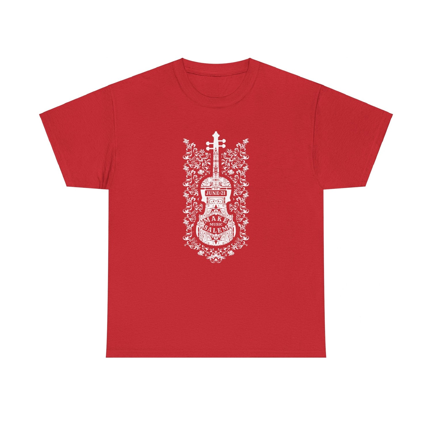 Make Music Day Salem Floral Violin White Logo T-Shirt T-Shirt Printify - RiverCity Rockstar Academy Music Store, Salem Keizer Oregon