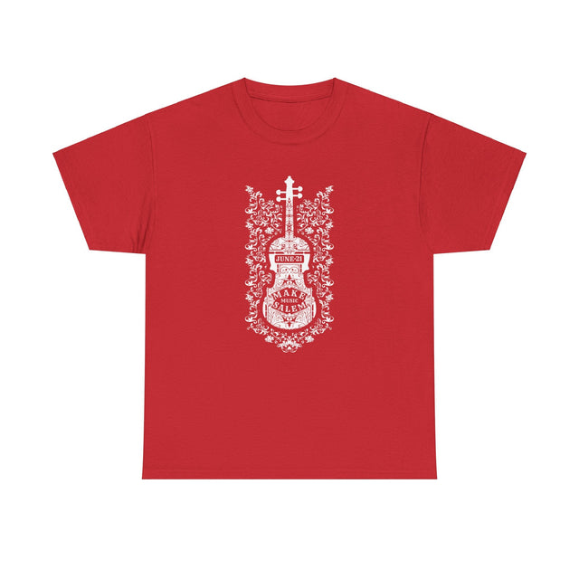Make Music Day Salem Floral Violin White Logo T-Shirt T-Shirt Printify - RiverCity Rockstar Academy Music Store, Salem Keizer Oregon