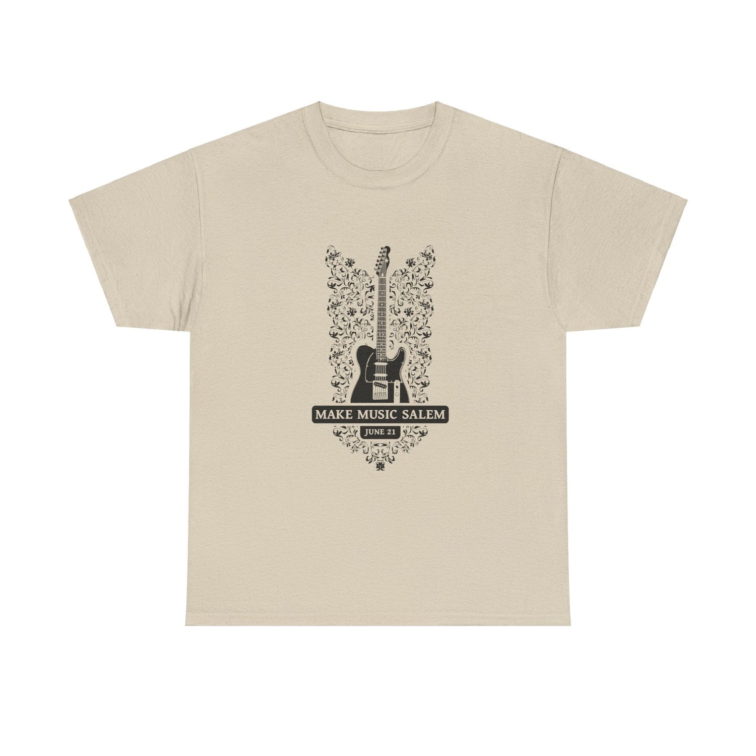 Make Music Day Salem Floral Guitar Black Logo T-Shirt T-Shirt Printify - RiverCity Rockstar Academy Music Store, Salem Keizer Oregon
