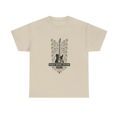 Make Music Day Salem Floral Guitar Black Logo T-Shirt T-Shirt Printify - RiverCity Rockstar Academy Music Store, Salem Keizer Oregon