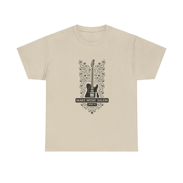 Make Music Day Salem Floral Guitar Black Logo T-Shirt T-Shirt Printify - RiverCity Rockstar Academy Music Store, Salem Keizer Oregon