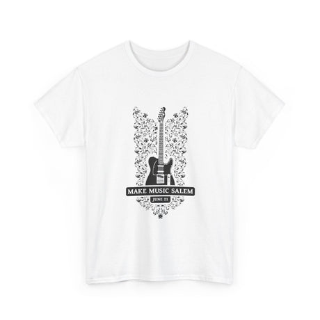 Make Music Day Salem Floral Guitar Black Logo T-Shirt T-Shirt Printify - RiverCity Rockstar Academy Music Store, Salem Keizer Oregon