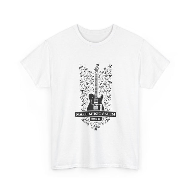 Make Music Day Salem Floral Guitar Black Logo T-Shirt T-Shirt Printify - RiverCity Rockstar Academy Music Store, Salem Keizer Oregon