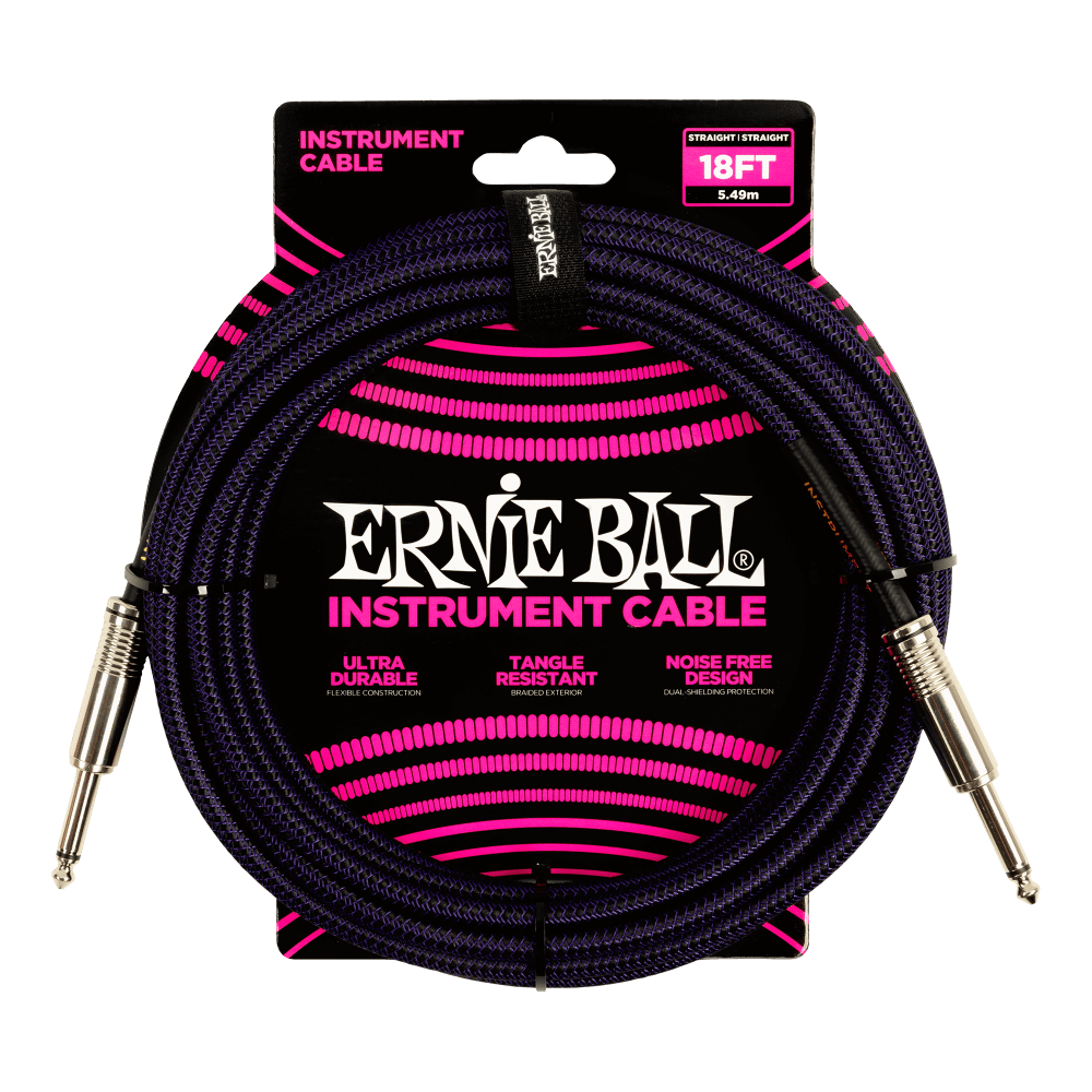 Ernie Ball Braided Instrument Cable Straight/Straight 18ft - Purple/Black Cables Ernie Ball - RiverCity Rockstar Academy Music Store, Salem Keizer Oregon