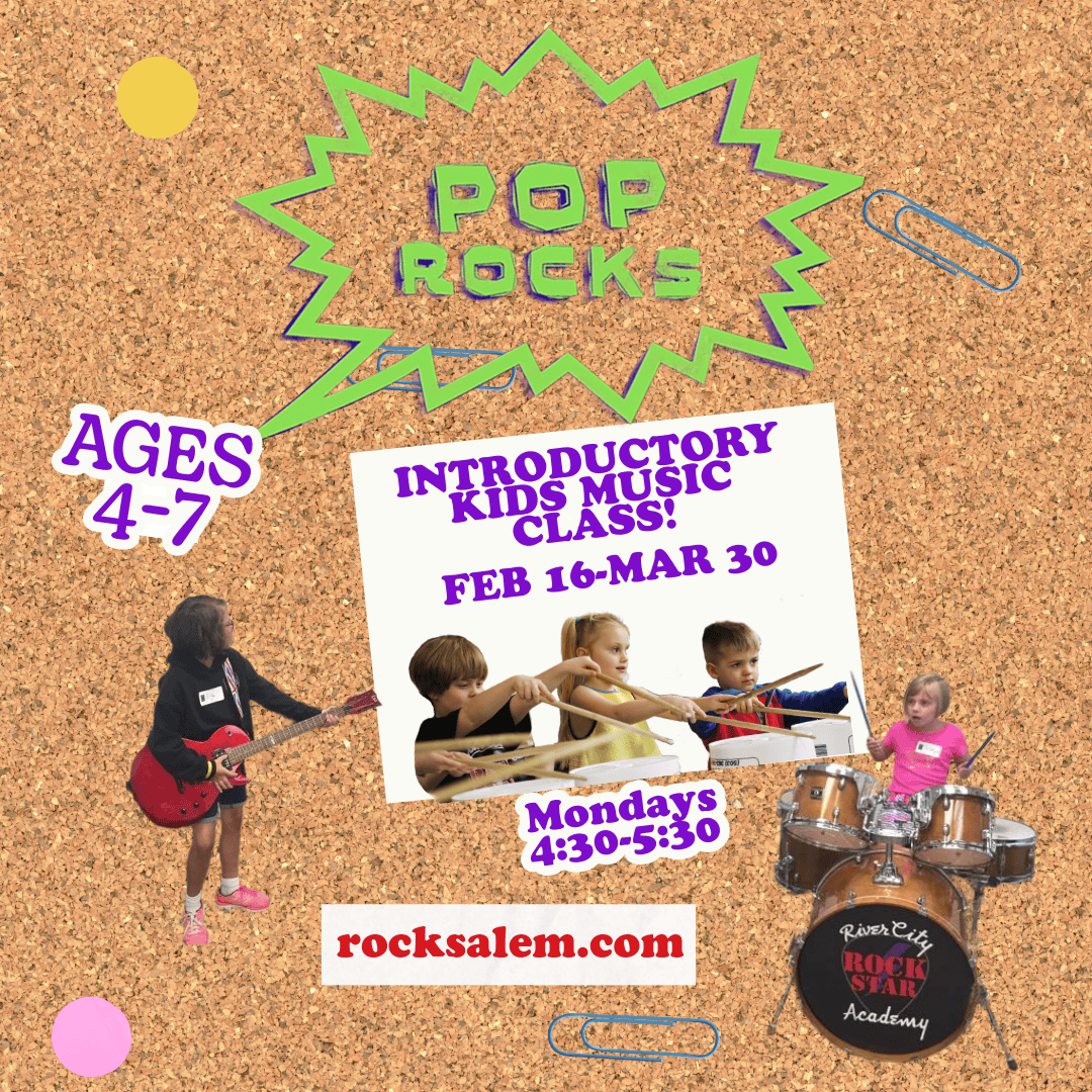 Pop Rocks Intro Music Class (Ages 4-7): 2/16-3/30 2026 Music Classes RiverCity Music Store - RiverCity Rockstar Academy Music Store, Salem Keizer Oregon