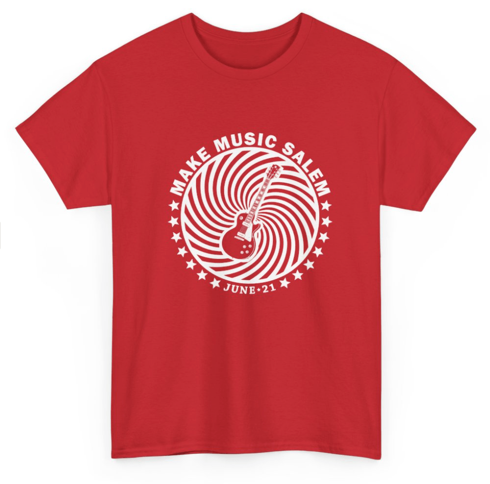 Make Music Day Salem Spiral Guitar T-Shirt (POS) Apparel RiverCity Music Store - RiverCity Rockstar Academy Music Store, Salem Keizer Oregon