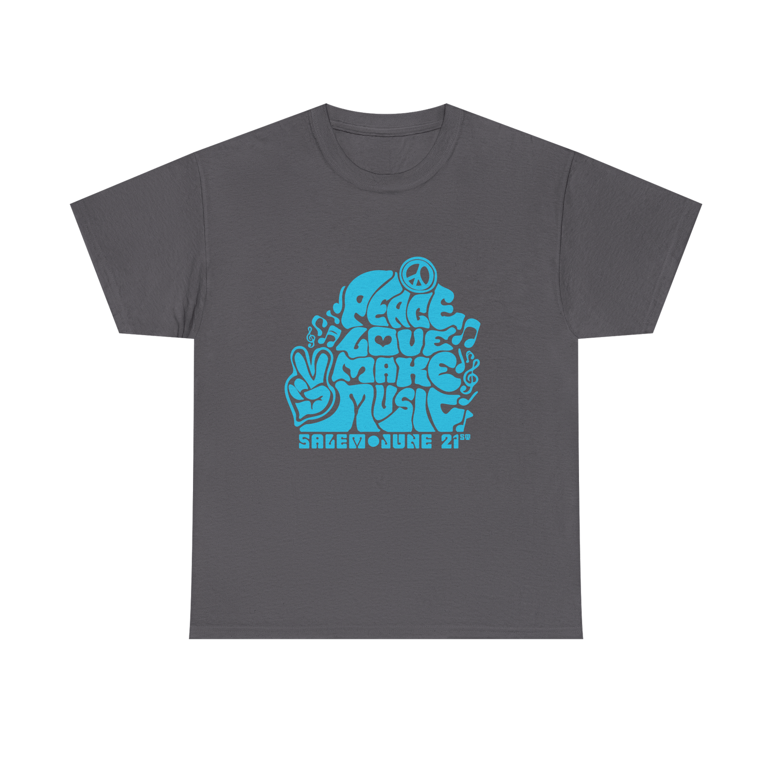 Make Music Day Salem Peace Love Blue Logo T-Shirt (POS) Apparel RiverCity Music Store - RiverCity Rockstar Academy Music Store, Salem Keizer Oregon