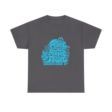 Make Music Day Salem Peace Love Blue Logo T-Shirt (POS) Apparel RiverCity Music Store - RiverCity Rockstar Academy Music Store, Salem Keizer Oregon