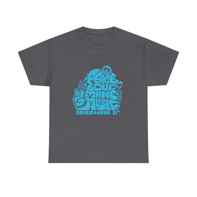 Make Music Day Salem Peace Love Blue Logo T-Shirt (POS) Apparel RiverCity Music Store - RiverCity Rockstar Academy Music Store, Salem Keizer Oregon
