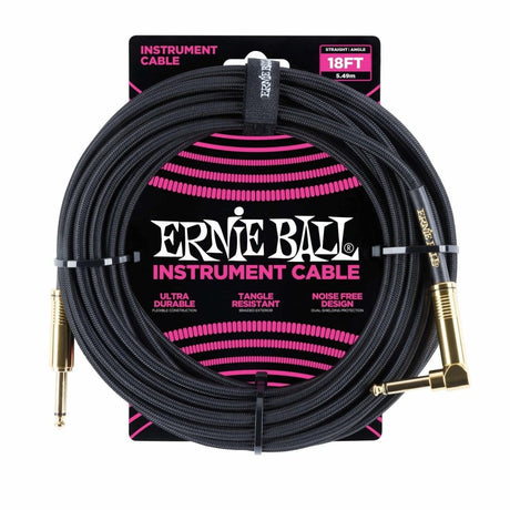 Ernie Ball Braided Straight to Right Angle Instrument Cable 18ft Black Cables Ernie Ball - RiverCity Rockstar Academy Music Store, Salem Keizer Oregon
