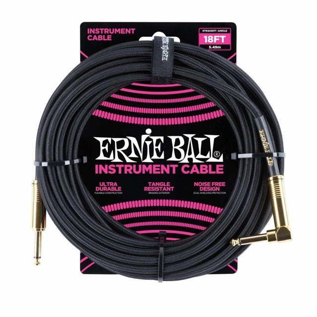 Ernie Ball Braided Straight to Right Angle Instrument Cable 18ft Black Cables Ernie Ball - RiverCity Rockstar Academy Music Store, Salem Keizer Oregon