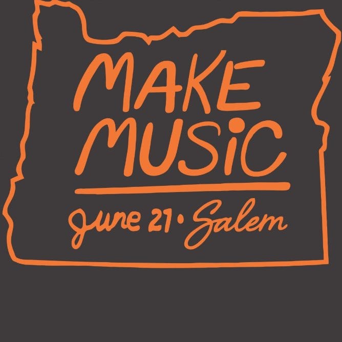Make Music Salem Oregon Outline T-Shirt (POS) Apparel RiverCity Music Store - RiverCity Rockstar Academy Music Store, Salem Keizer Oregon