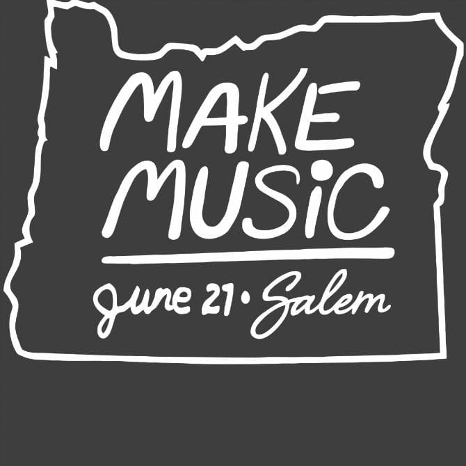 Make Music Salem Oregon Outline T-Shirt (POS) Apparel RiverCity Music Store - RiverCity Rockstar Academy Music Store, Salem Keizer Oregon