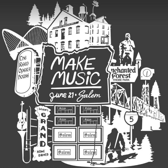 Make Music Day Salem Stacked Logo T-Shirt Apparel RiverCity Music Store - RiverCity Rockstar Academy Music Store, Salem Keizer Oregon