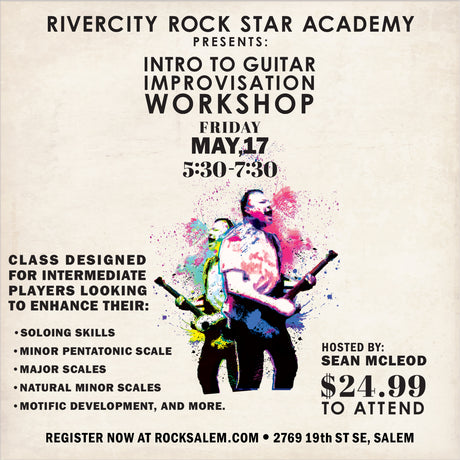 poster for a rock star academy guitar improvisation workshop