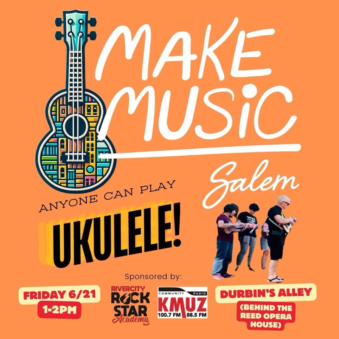 a poster advertising a free ukulele lesson from rivercity