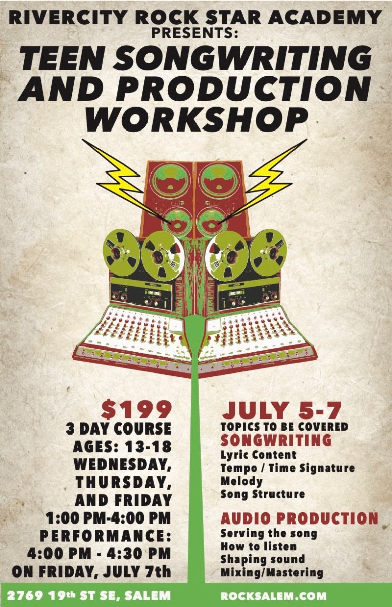SUMMER 2023 TEEN SONGWRITING & AUDIO PRODUCTION WORKSHOP - RiverCity Rock Star Academy Music Store
