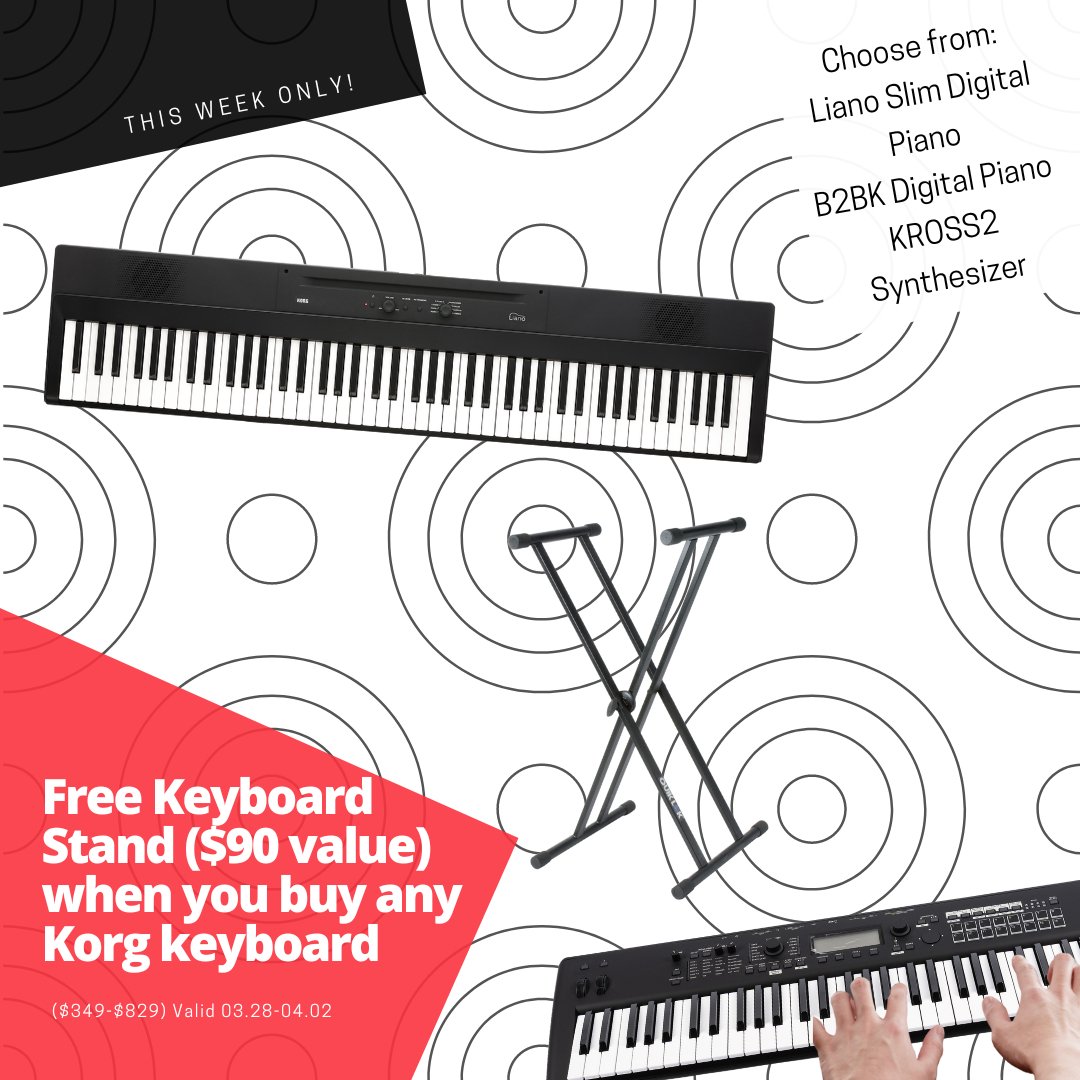 Weekly Special 3/28-4/1: Free Keybord Stand with Any Korg Purchase - RiverCity Rock Star Academy Music Store
