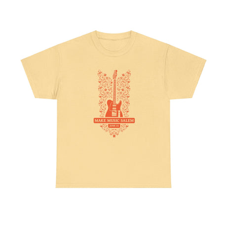 Make Music Day Salem Floral Guitar Orange Logo T-Shirt T-Shirt Printify - RiverCity Rockstar Academy Music Store, Salem Keizer Oregon