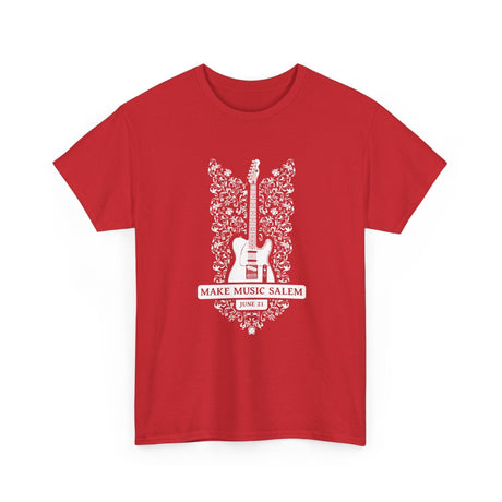 Make Music Day Salem Floral Guitar White Logo T-Shirt T-Shirt Printify - RiverCity Rockstar Academy Music Store, Salem Keizer Oregon