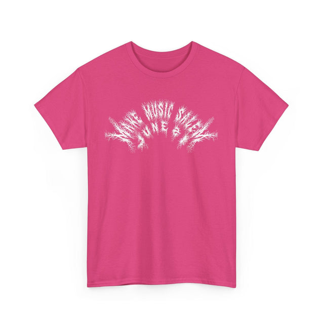 A vibrant Salem Metal T-Shirt celebrating Make Music Day with bold, colorful musical graphics and event branding