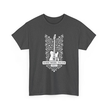 Make Music Day Salem Floral Guitar White Logo T-Shirt T-Shirt Printify - RiverCity Rockstar Academy Music Store, Salem Keizer Oregon