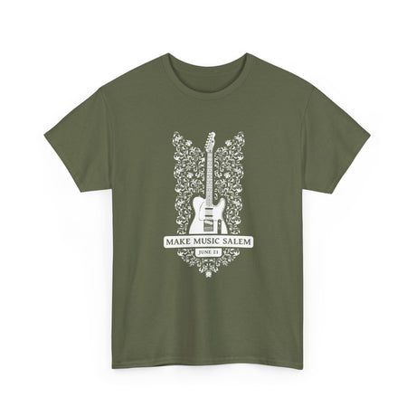 Make Music Day Salem Floral Guitar White Logo T-Shirt T-Shirt Printify - RiverCity Rockstar Academy Music Store, Salem Keizer Oregon