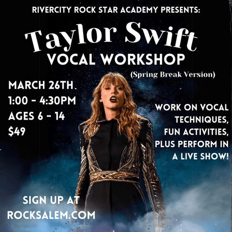 Taylor Swift Vocal Workshop (Spring Break 2024) Music Classes RiverCity Music Store - RiverCity Rockstar Academy Music Store, Salem Keizer Oregon