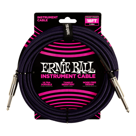 Ernie Ball Braided Instrument Cable Straight/Straight 18ft - Purple/Black Cables Ernie Ball - RiverCity Rockstar Academy Music Store, Salem Keizer Oregon