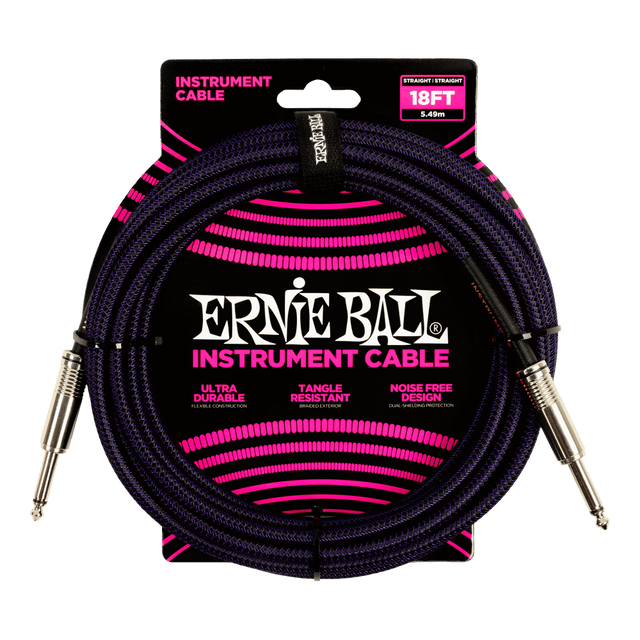 Ernie Ball Braided Instrument Cable Straight/Straight 18ft - Purple/Black Cables Ernie Ball - RiverCity Rockstar Academy Music Store, Salem Keizer Oregon