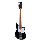 Front angle highlighting the stylish gloss black finish, pickguard options, and resonant poplar body of the Ashdown Saint Bass