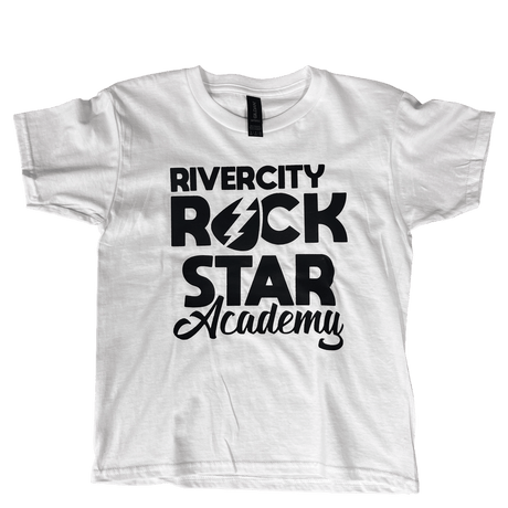 RiverCity Stacked Logo Shirts (White) Apparel RiverCity Music Store - RiverCity Rockstar Academy Music Store, Salem Keizer Oregon
