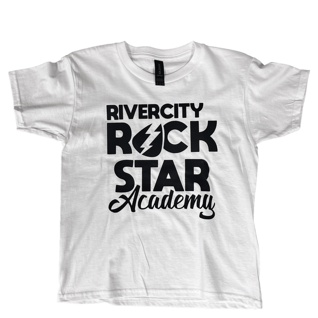 RiverCity Stacked Logo Shirts (White) Apparel RiverCity Music Store - RiverCity Rockstar Academy Music Store, Salem Keizer Oregon