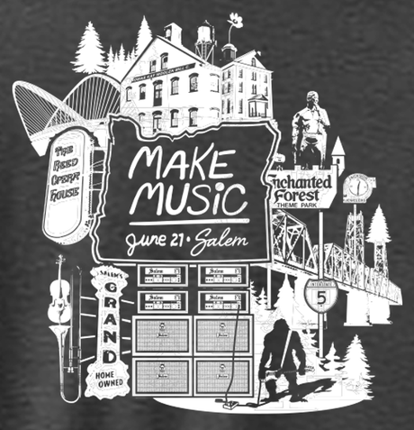 Make Music Day Salem Stacked Logo T-Shirt (POS) Apparel RiverCity Music Store - RiverCity Rockstar Academy Music Store, Salem Keizer Oregon