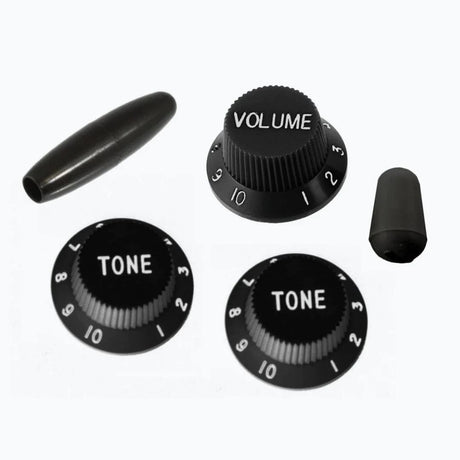 Allparts Complete Knob Set For Stratocaster® Black PK-0178 Service Parts All Parts - RiverCity Rockstar Academy Music Store, Salem Keizer Oregon