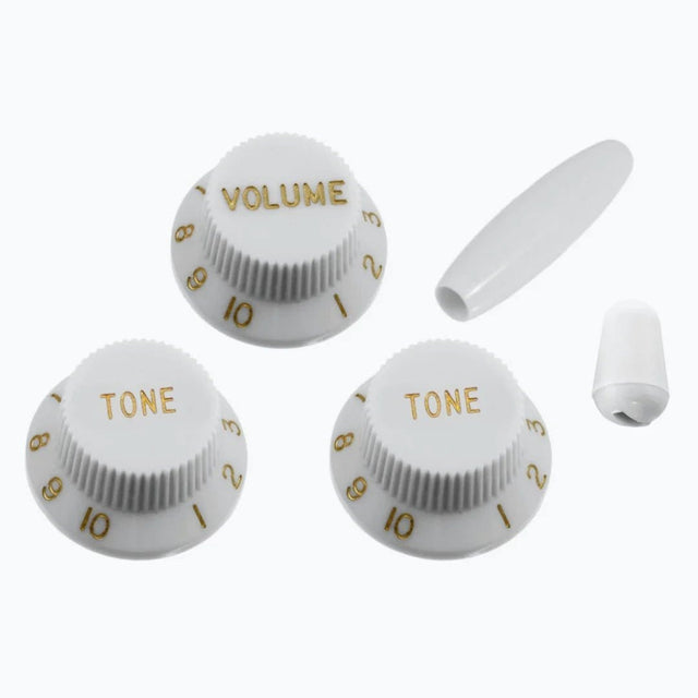 Allparts Stratocaster Knob Set in White Service Parts All Parts - RiverCity Rockstar Academy Music Store, Salem Keizer Oregon