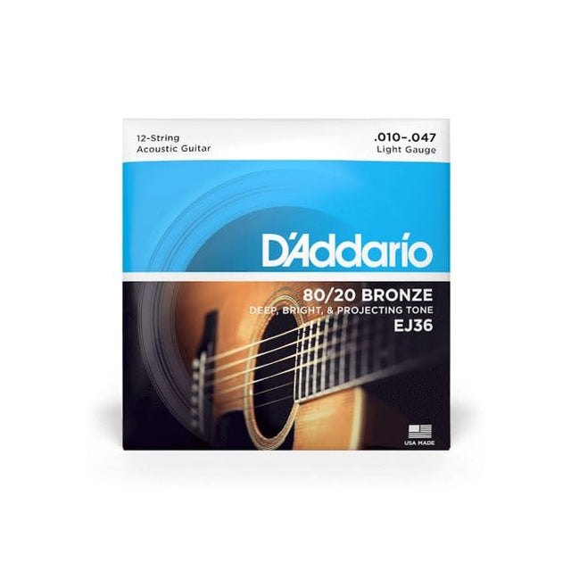 D'Addario EJ36 (10-47) 12-String 80/20 Bronze Acoustic Guitar Strings Light Acoustic Guitar Strings D'Addario - RiverCity Rockstar Academy Music Store, Salem Keizer Oregon