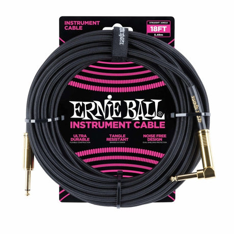 Ernie Ball 18ft Braided Straight Angle Instrument Cable Black Cables Ernie Ball - RiverCity Rockstar Academy Music Store, Salem Keizer Oregon