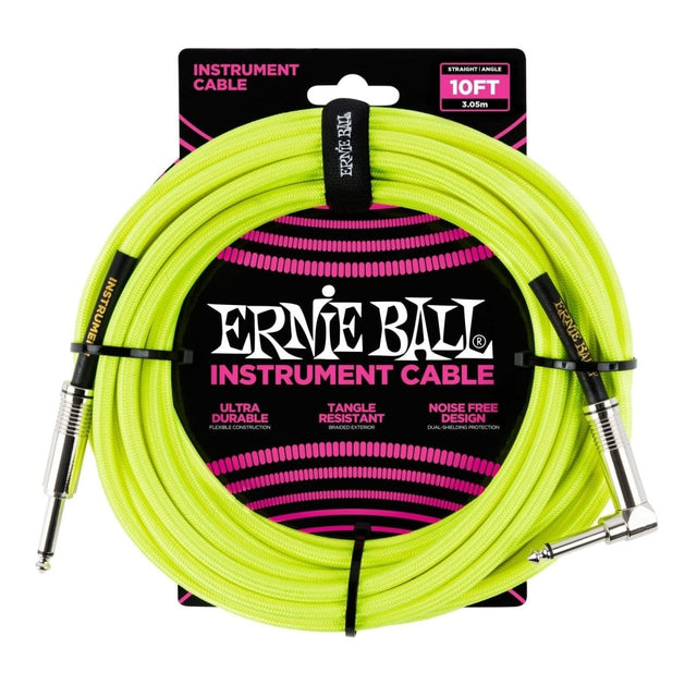 Ernie Ball 18ft Braided Straight Angle Instrument Cable Black Neon Yellow Cables Ernie Ball - RiverCity Rockstar Academy Music Store, Salem Keizer Oregon