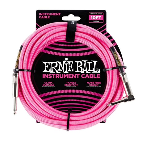 Ernie Ball 18ft Braided Straight Angle Instrument Cable Neon Pink Cables Ernie Ball - RiverCity Rockstar Academy Music Store, Salem Keizer Oregon